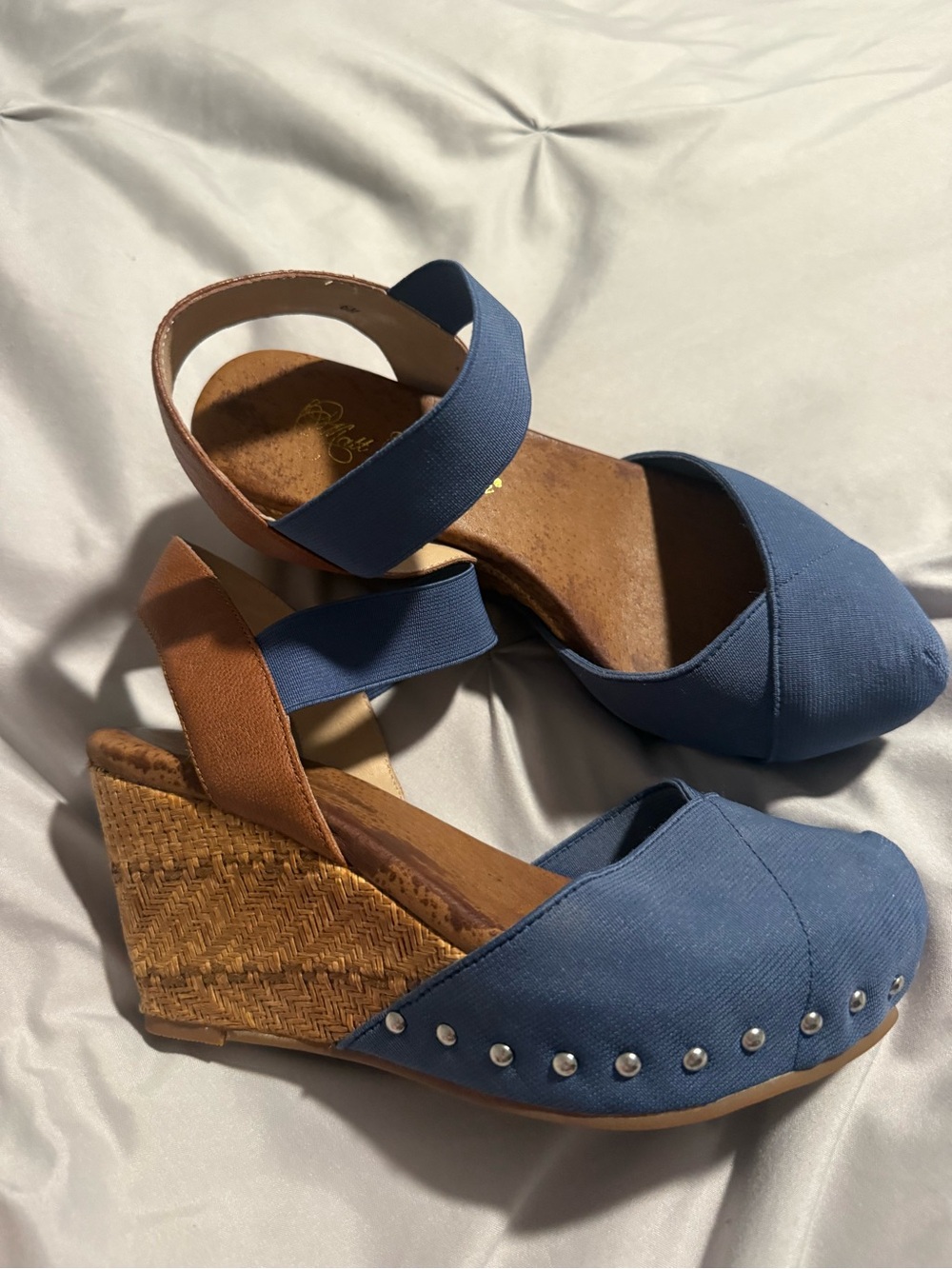 Matt Bernson Navy Blue and Tan Wedge Sandals